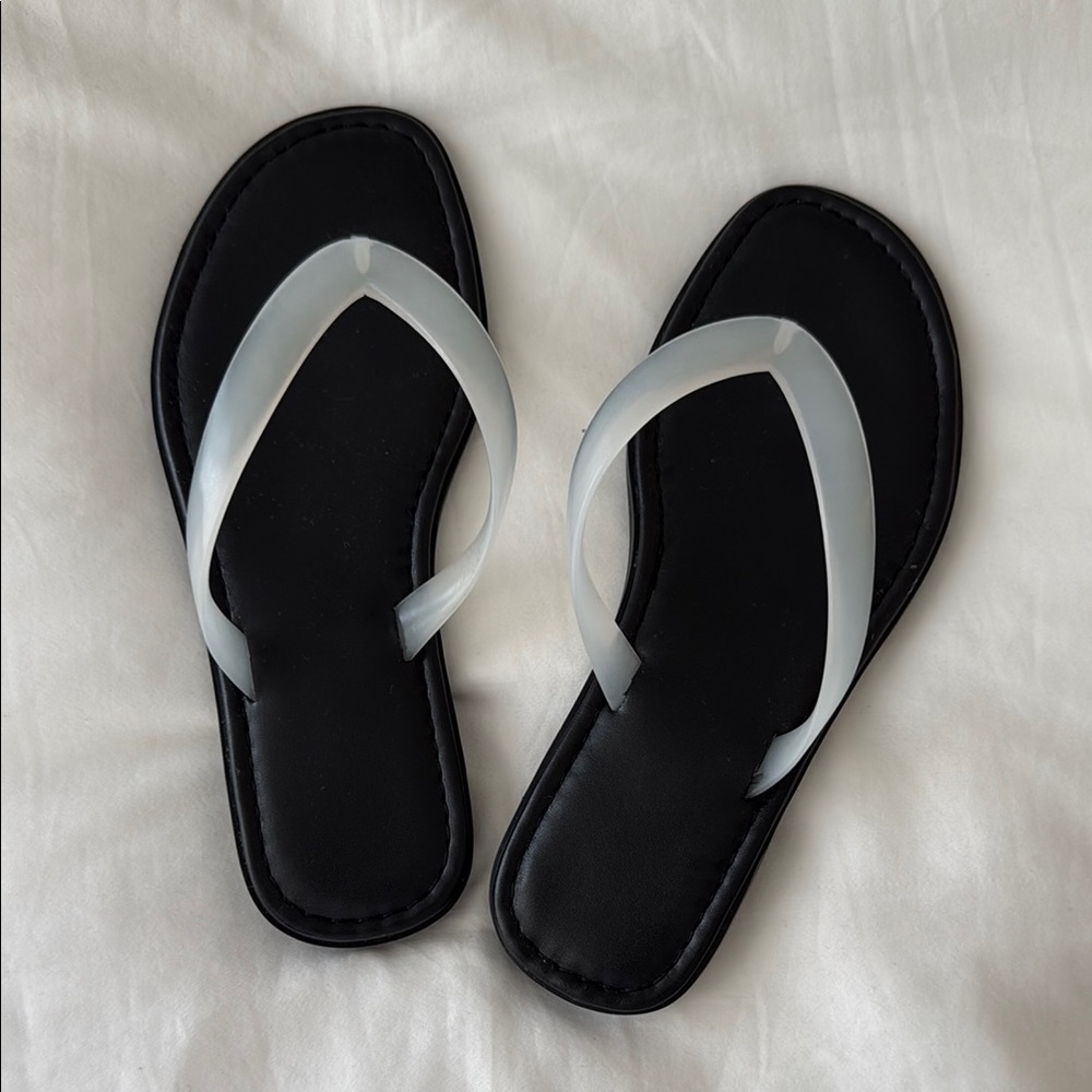 Jelly Flip Flops with Leather Sole - Size 6